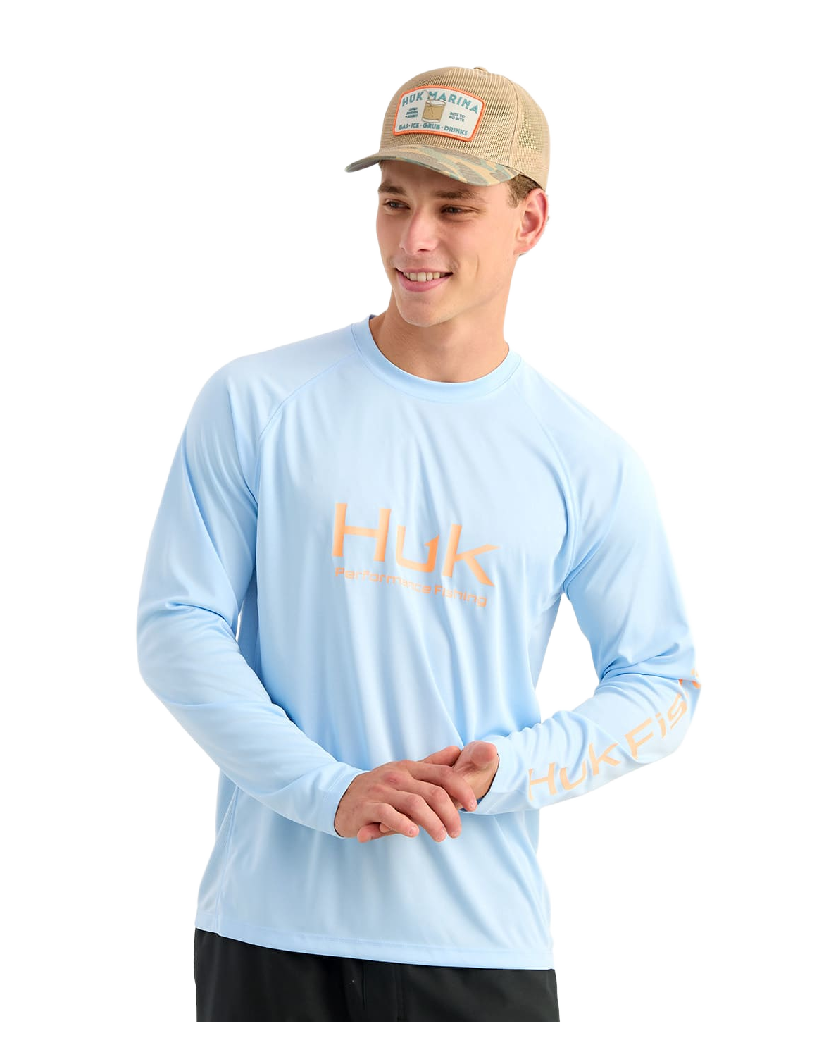 Image of Huk Vented Pursuit Logo Graphic Long-Sleeve Shirt - Coastal Drift