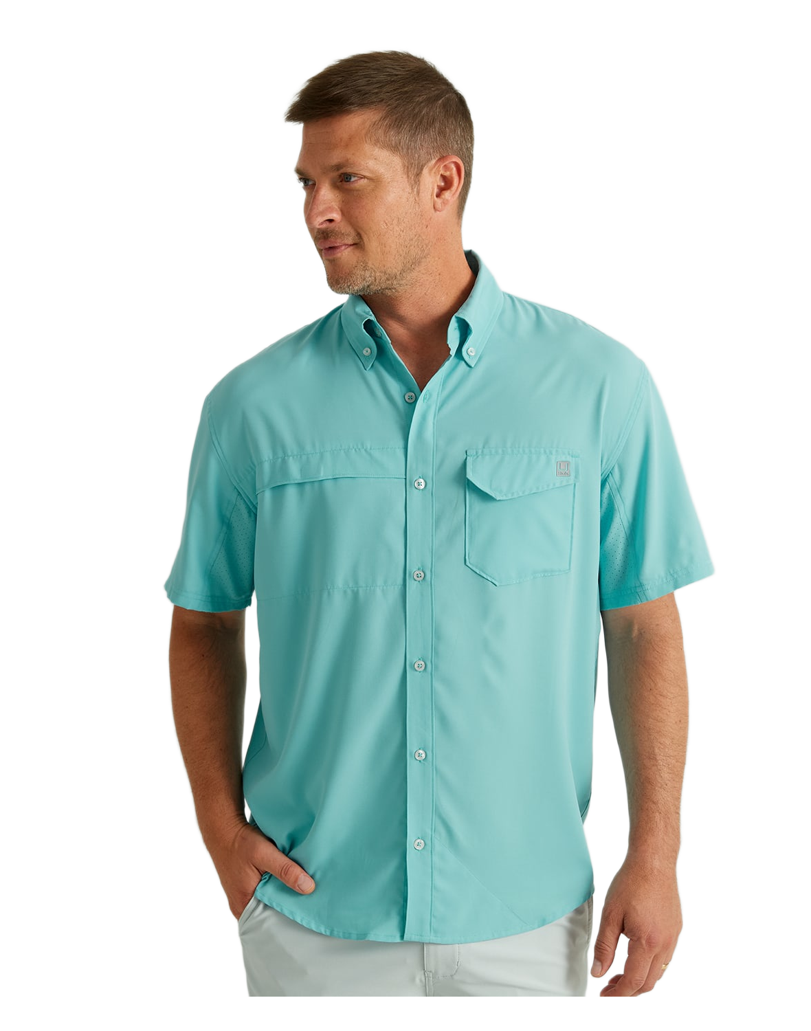Image of Huk Tide Point Button-Up Short-Sleeve Shirt - Marine Blue