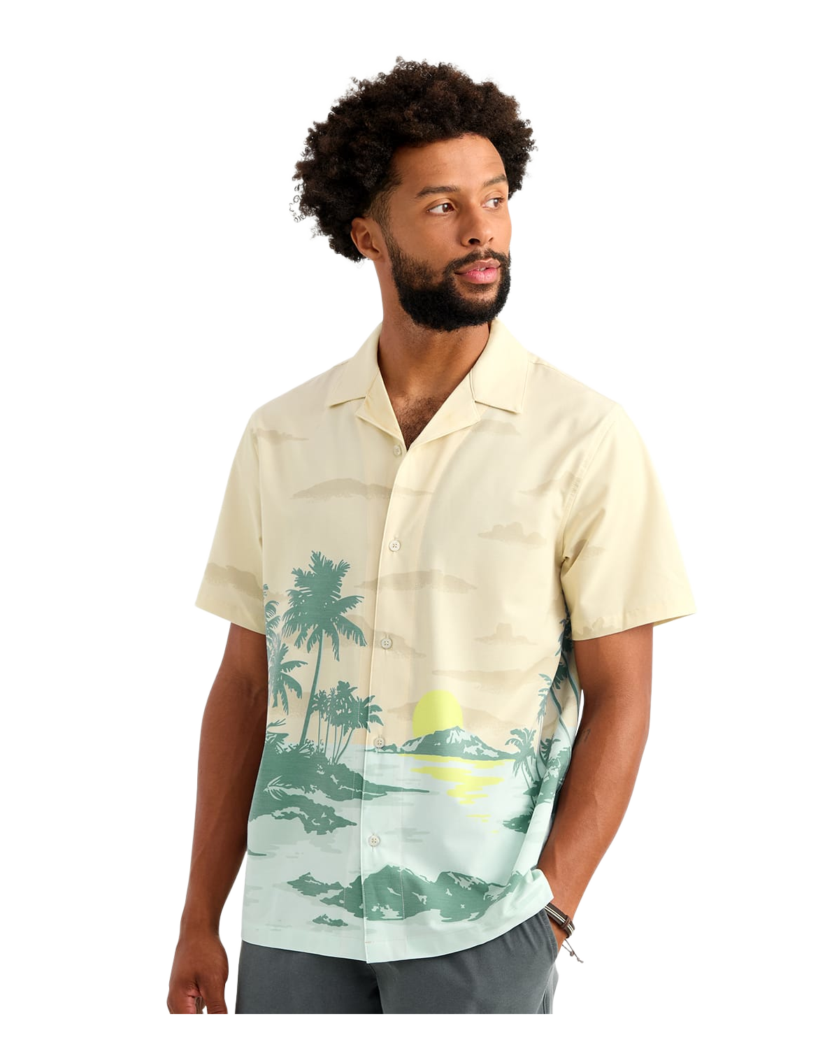 Image of Huk Camp Short-Sleeve Button-Up Shirt - Silver Birch