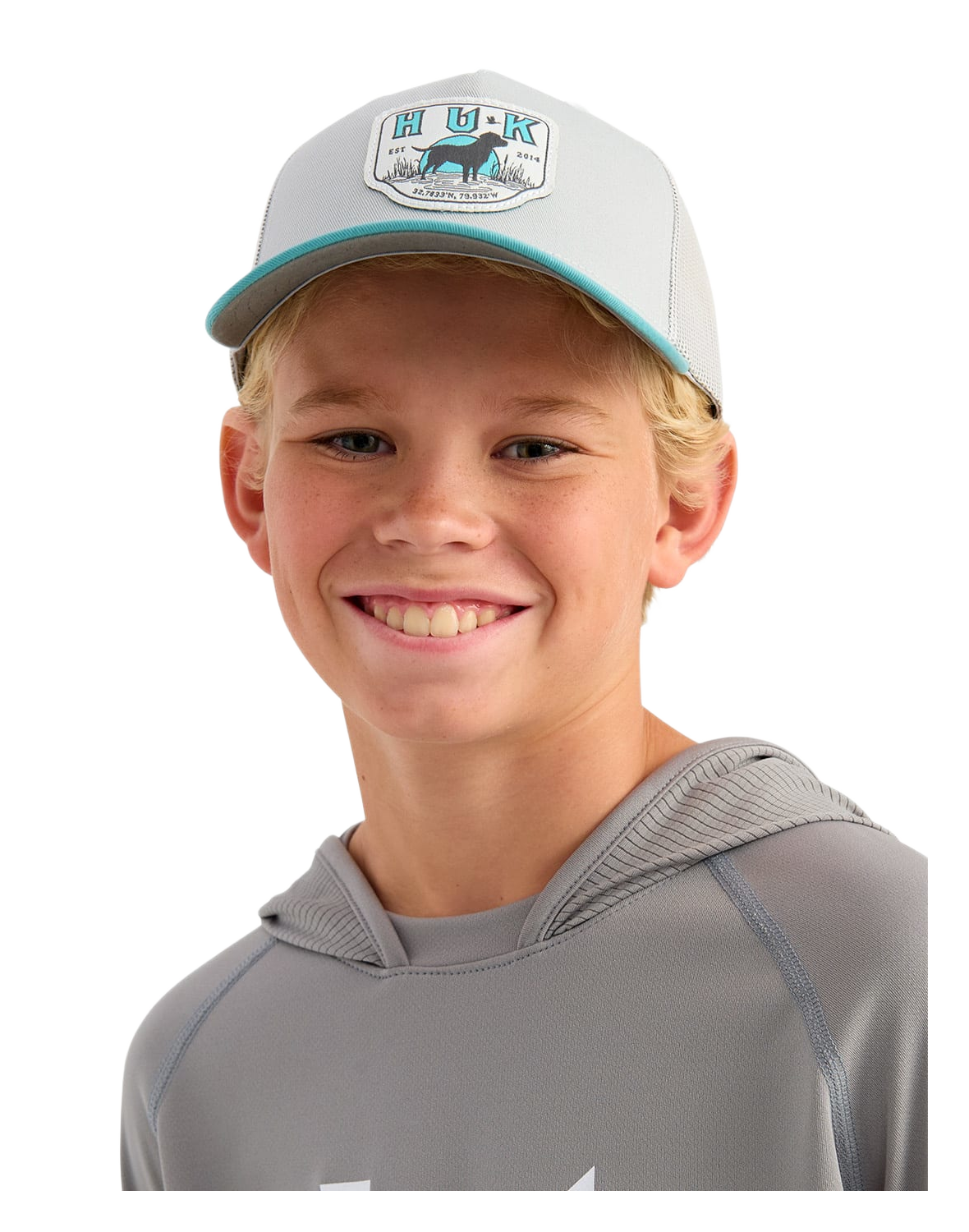 Image of Huk Lab Patch Snapback Trucker Cap for Kids - Marine Blue