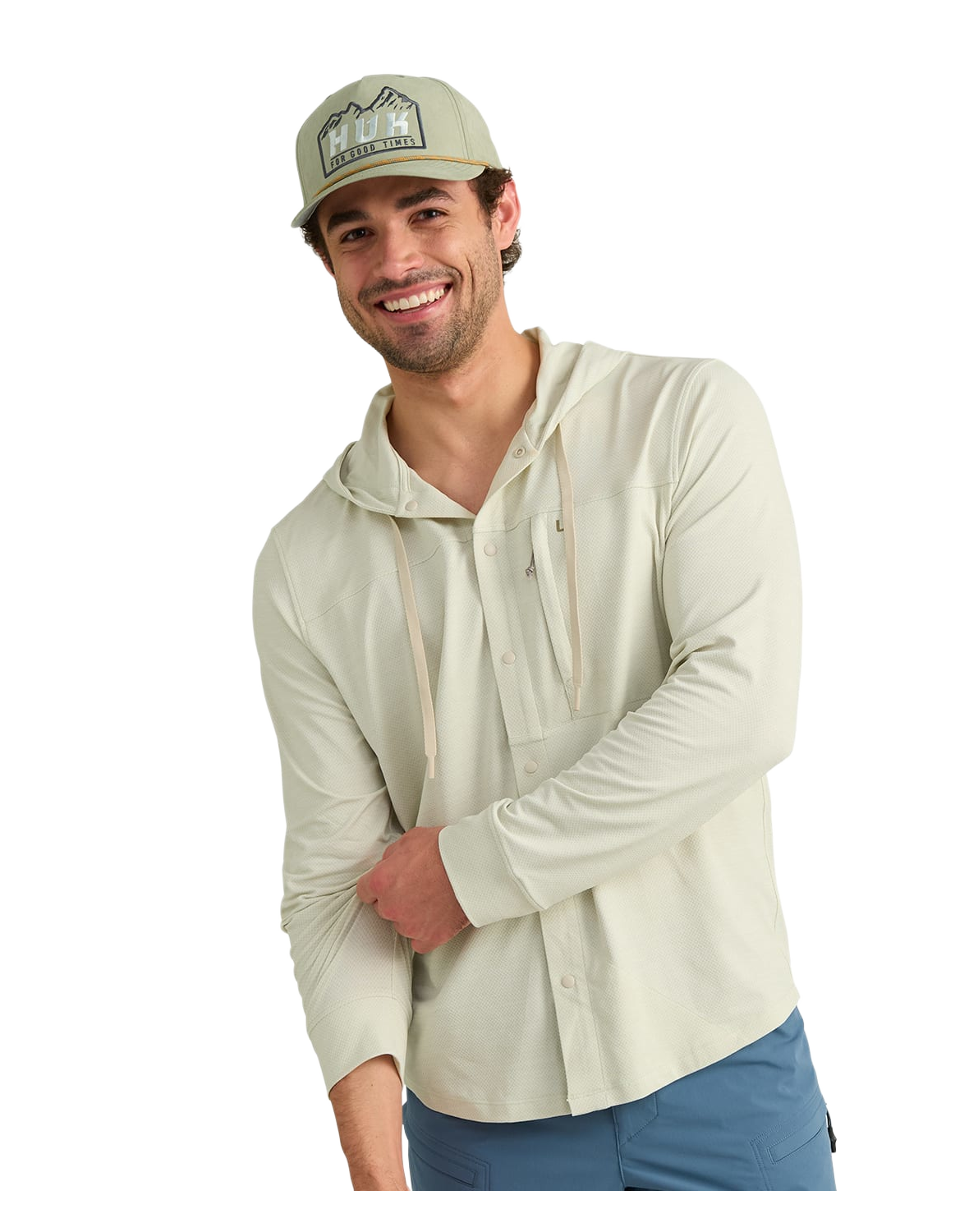 Image of Huk Watershed Hooded Long-Sleeve Shirt - Silver Birch Heather