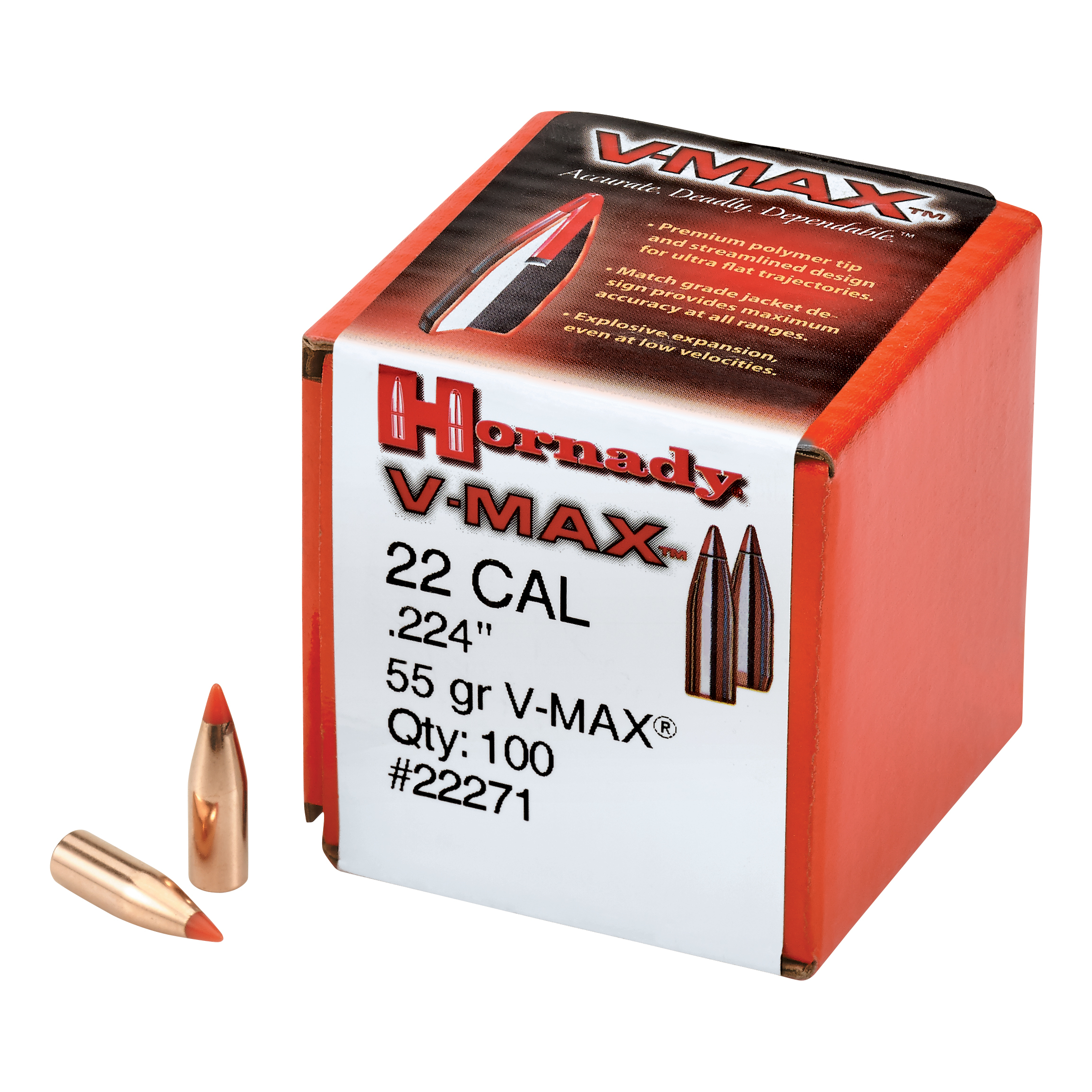 Hornady V-Max Rifle Bullets - 6mm Caliber - .243 Diameter - 75 Grain - 100 Rounds
