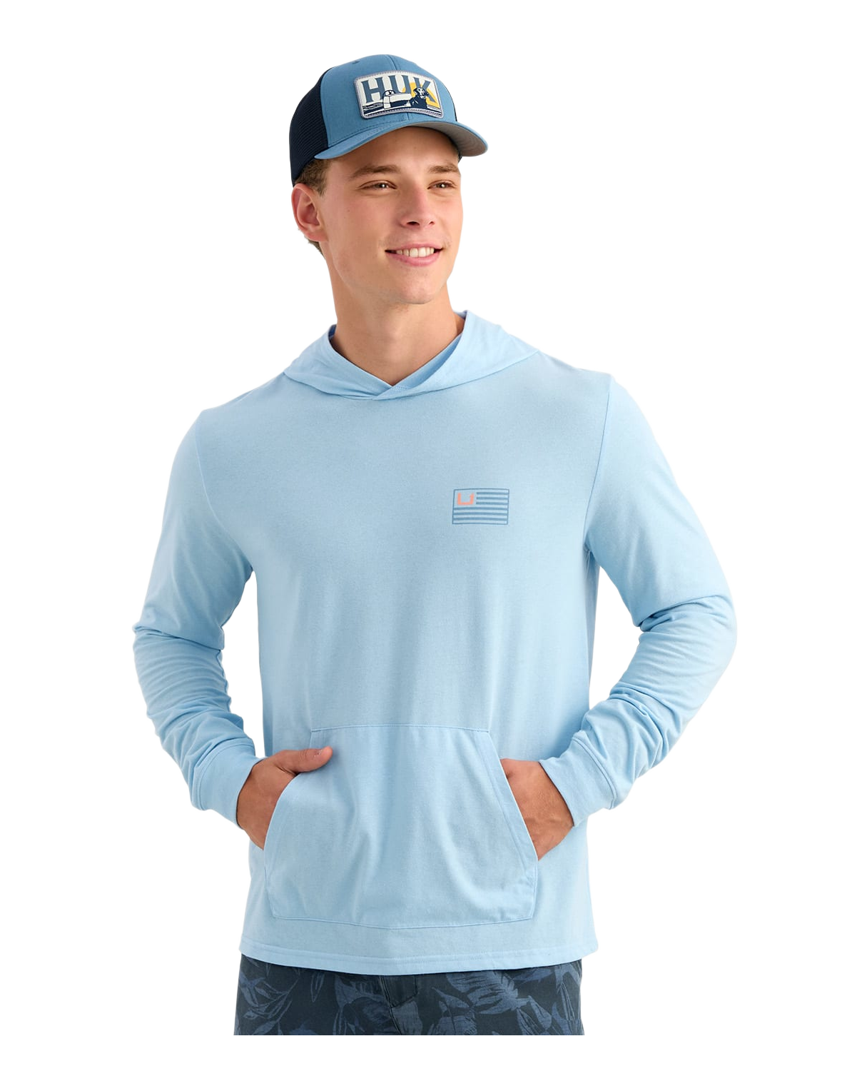 Huk Huk and Bars Hoodie T-Shirt - Cerulean - $40.00 at Bass Pro Shops