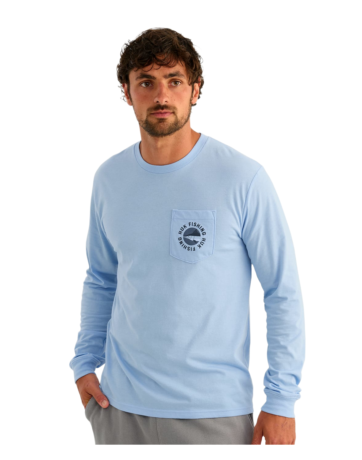 Image of Huk Slice Block Long Sleeve Pocket T-Shirt - Cerulean