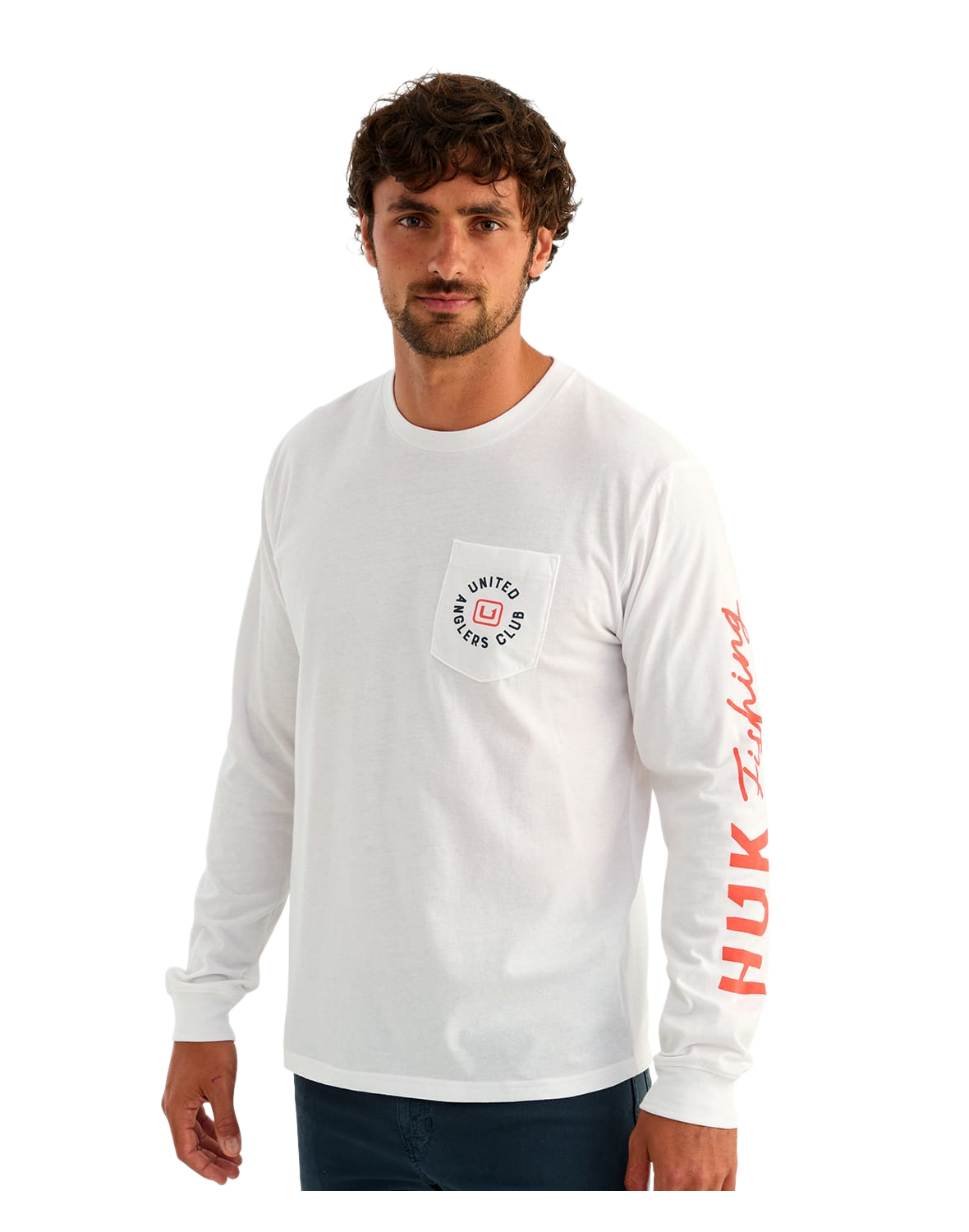 Image of Huk United Anglers Long Sleeve Pocket T-Shirt - White