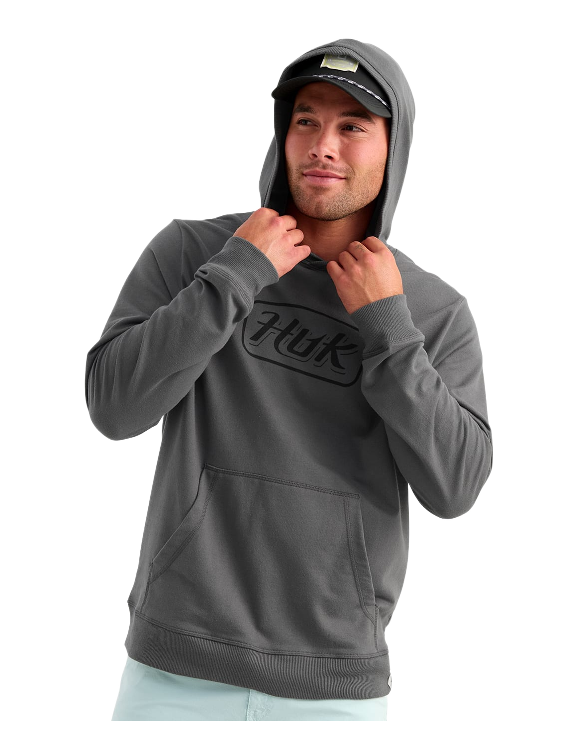 HUK Edisto Script Terry Hoodie, Dark Shadow, M (H1300135-060-M)