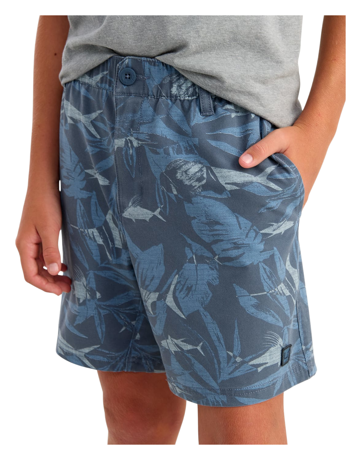 HUK Kid's Shoreside Printed Short - Stormy Blue Ocean Palm YS