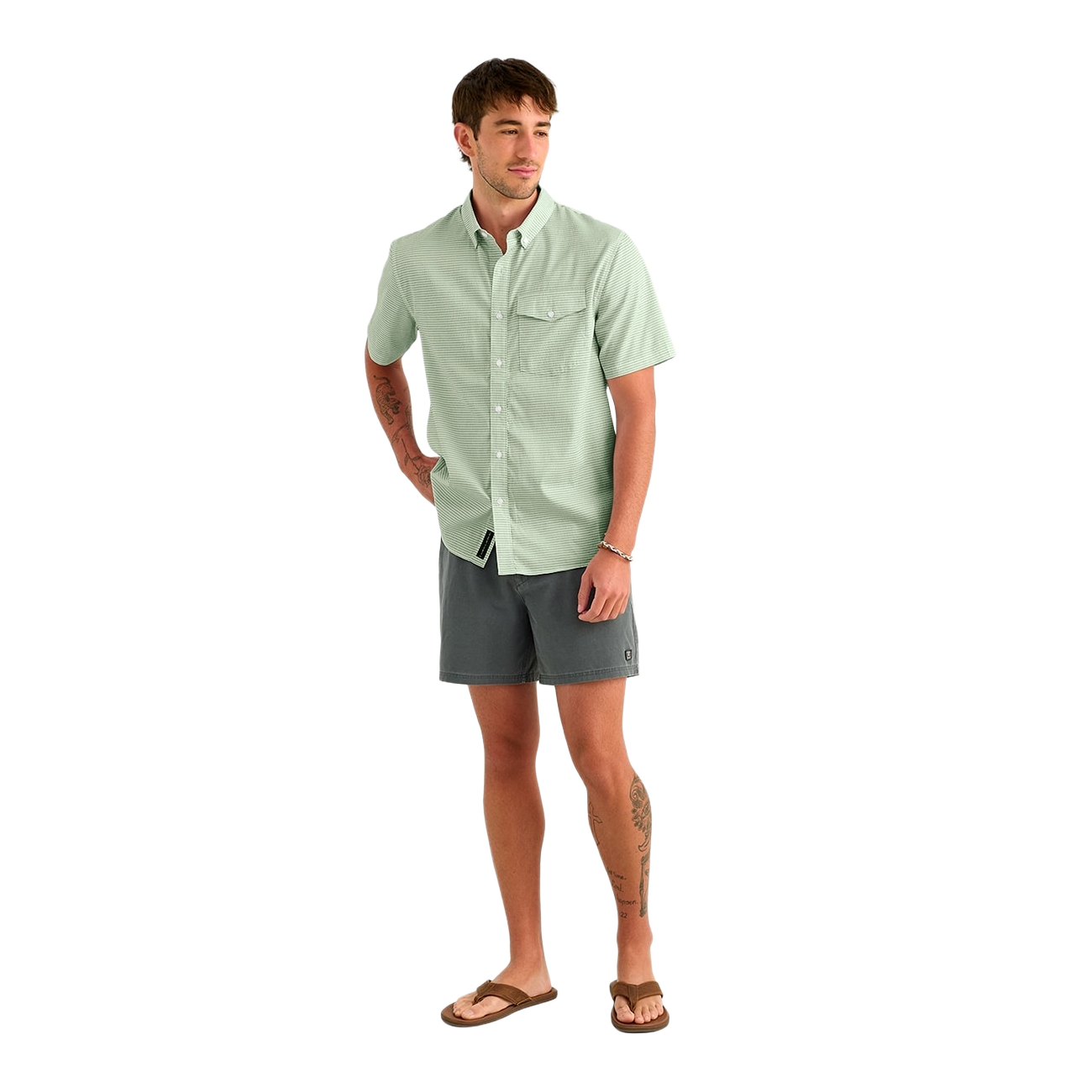 Huk Huk Chatham Striped Short-Sleeve Shirt - Seagrass - $65.00 at Bass Pro Shops