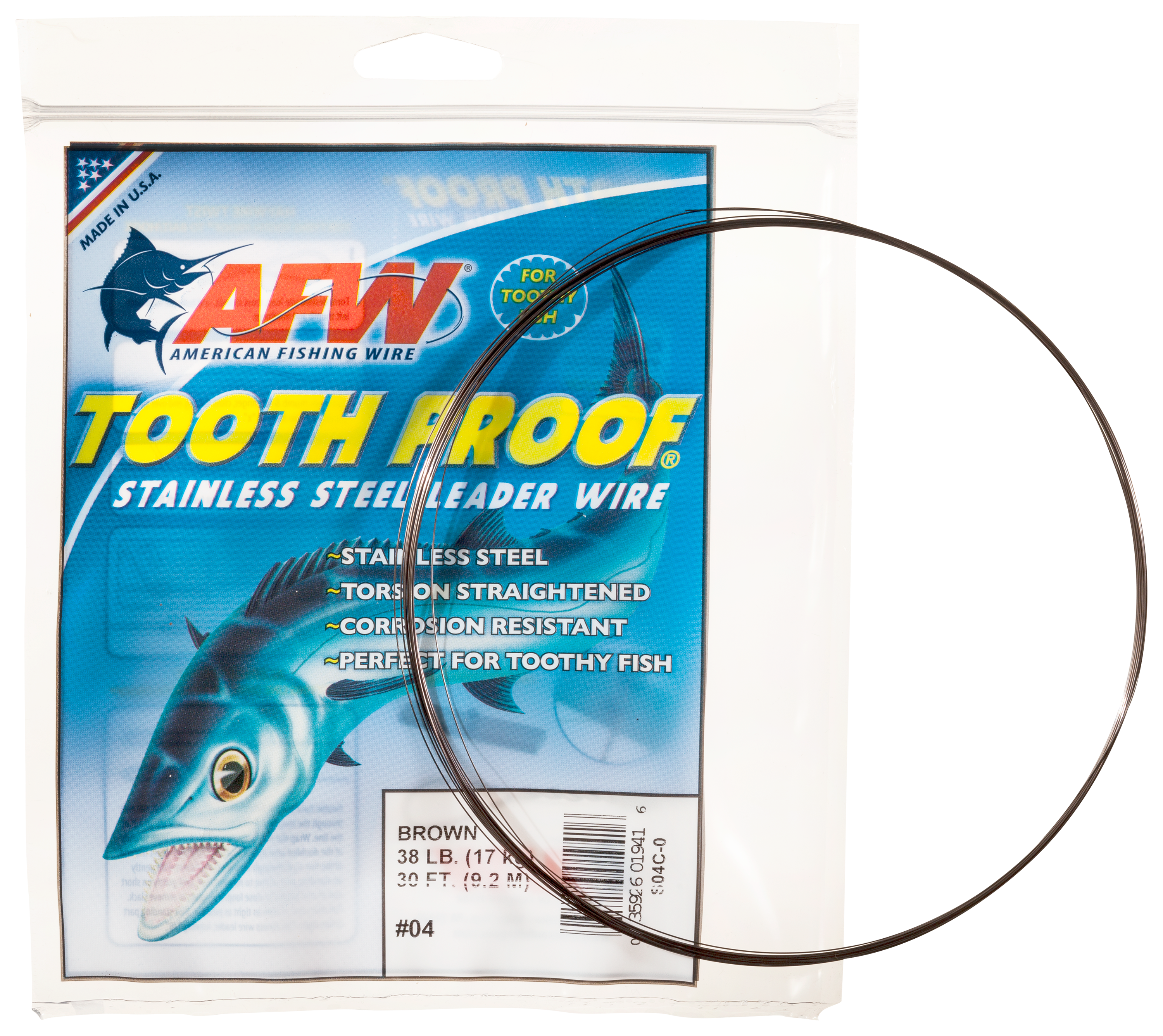 AFW Tooth Proof Stainless Steel Leader Single Strand Wire 124lb Test 30ft Bright