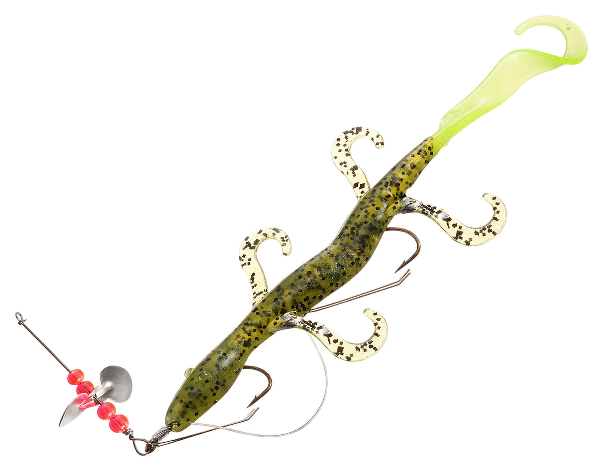 Creme Pre-rigged 6' Curl Tail Lizard- Watermelon/Chartreuse Tail