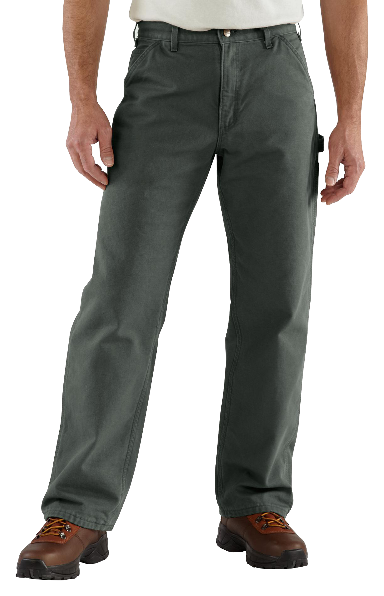 Image of Carhartt Loose-Fit Washed Duck Utility Work Pants for Men - Moss - 34x30