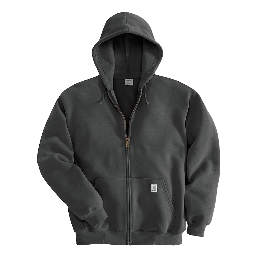 Image of Carhartt Midweight Full-Zip Long-Sleeve Hooded Sweatshirt for Men - Black