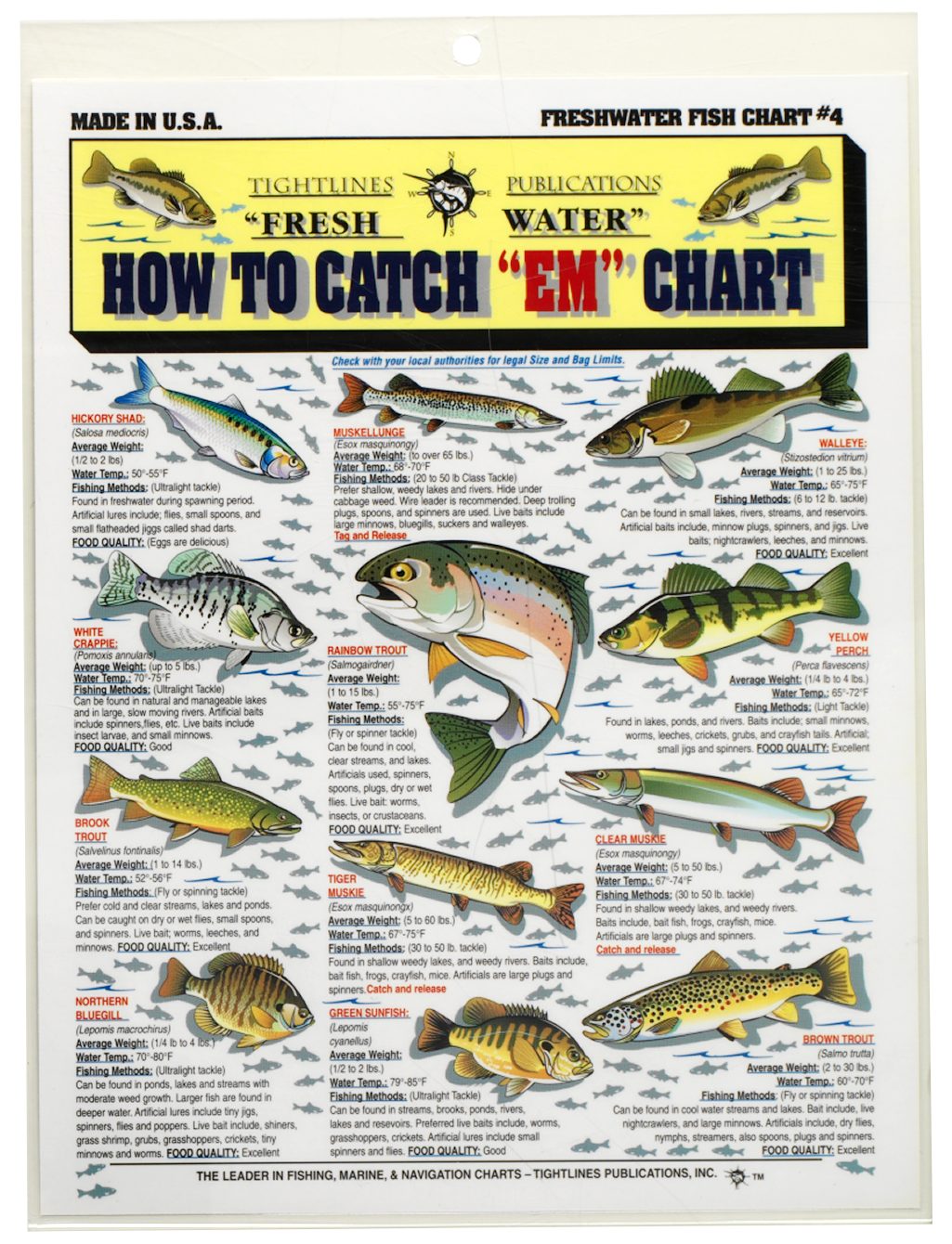 Waterproof Fishing Chart - How to Catch EM Chart - Freshwater #4