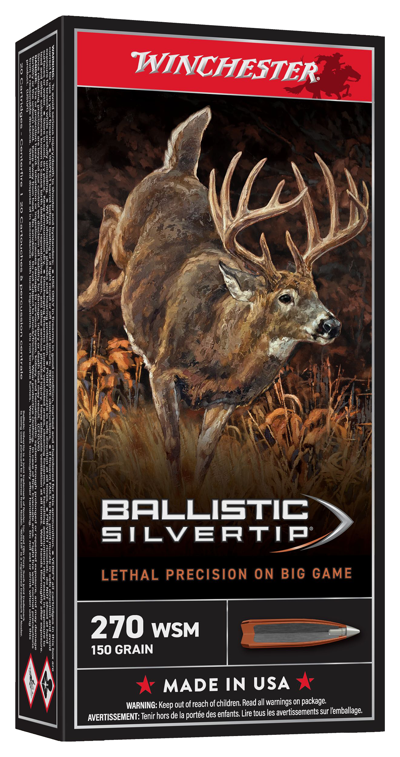 Image of Winchester Ballistic Silvertip .270 WSM Win Short Mag 150 Grain Centerfire Rifle Ammo