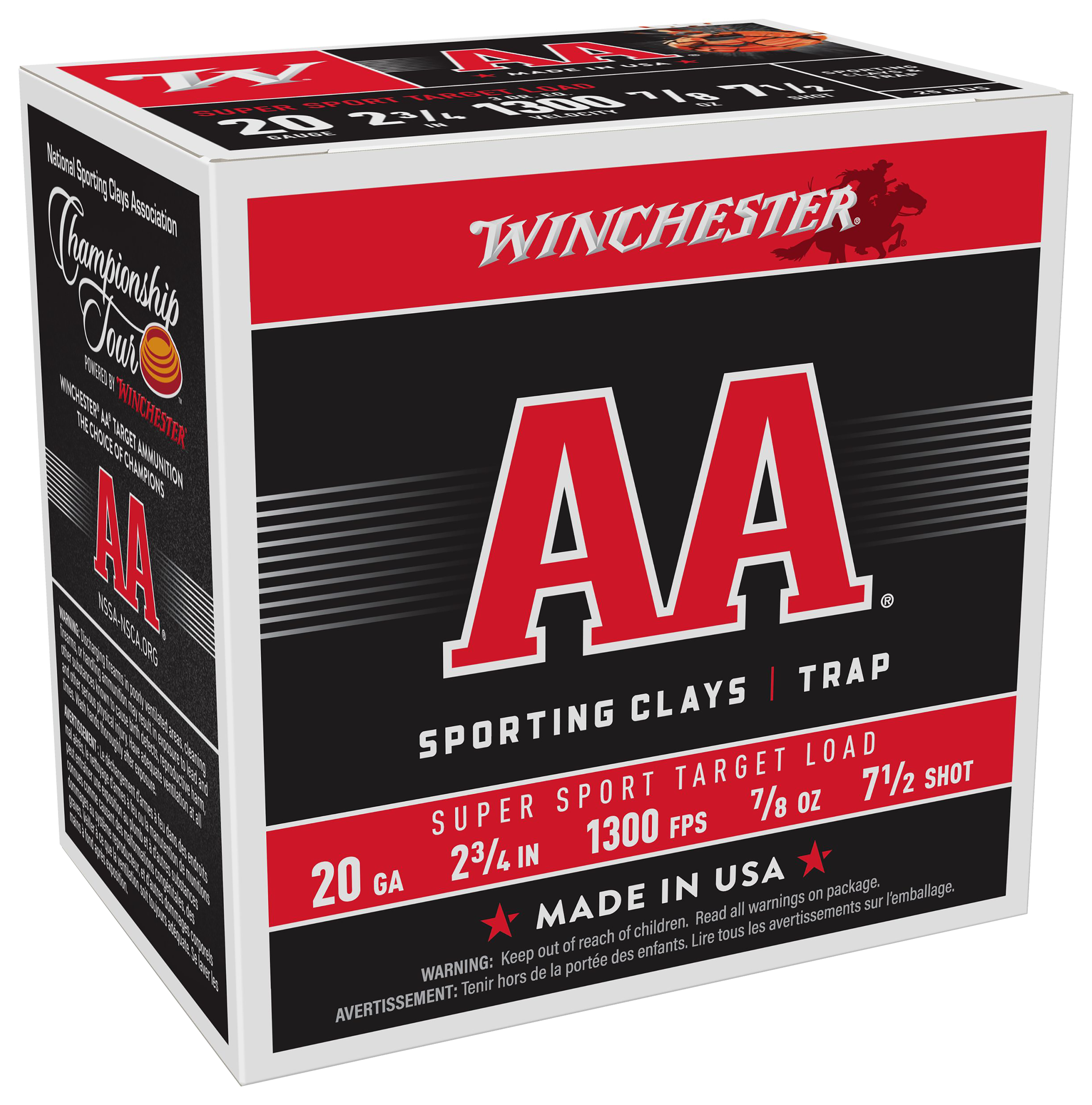 Winchester AA Supersport Sporting Clays Shotshells - 20 Gauge - #7.5 Shot - 250 Rounds
