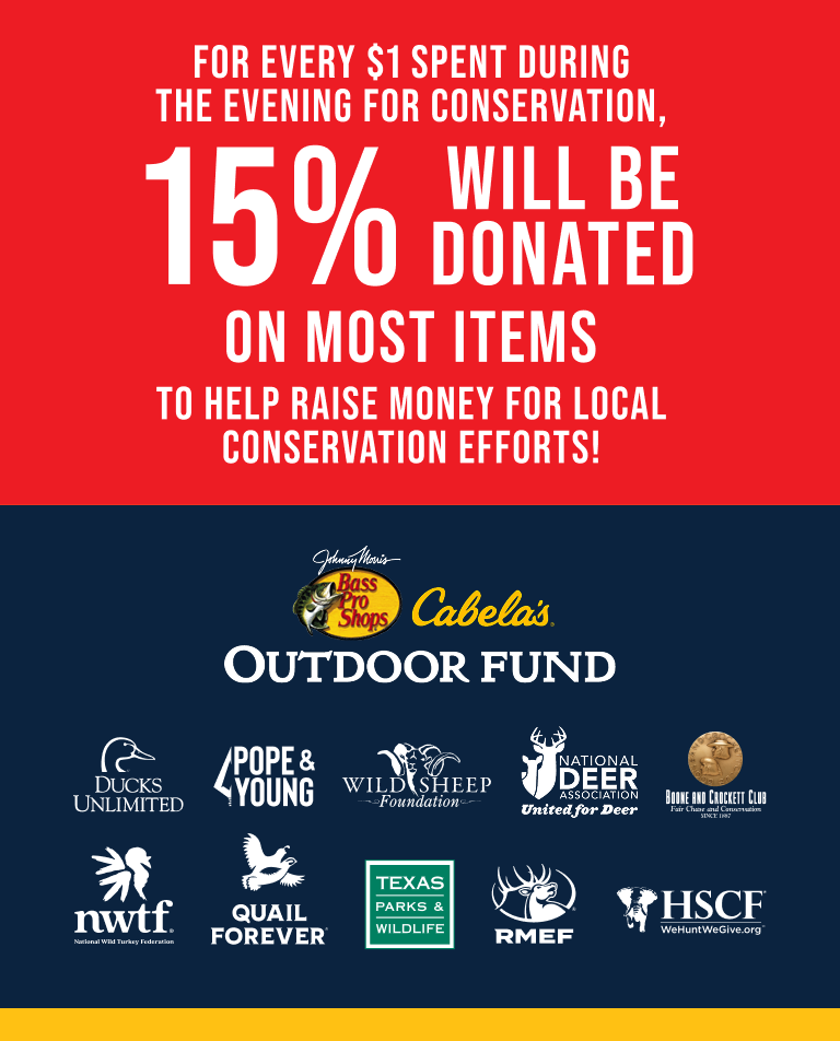 For every $1 spent during the evening for conservation, 15% will be donated on most items to help raise money for local conservation efforts!