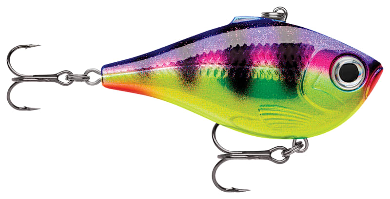 clown colored fishing lure Michigan Stinger Scorpion Spoon in Purple Pooh Blue UV SIZE 2-1/4" and Bago Lures before being put on the market. Rapala Rippin' Rap Rattling Lipless