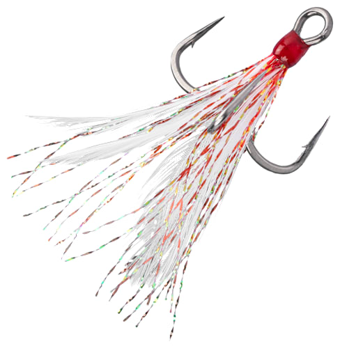 feathered hook fly fishing Mustad AlphaPoint In-Line Triple Grip Feathered Hook - Red - 4 - 2 Pack