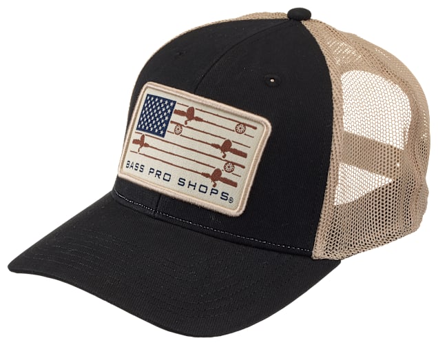 Bass Pro Shops Fishing Rod Flag Mesh-Back Snapback Cap Bass Pro