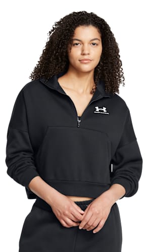 Under Armour Icon Fleece Oversized Half-Zip Pullover - Black/White