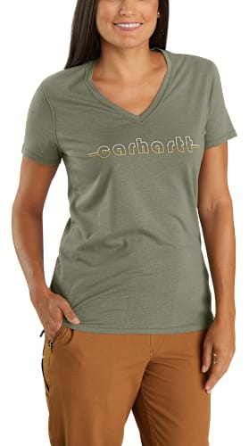 (取寄) カーハート レディース リラックスド-フィット フィット ライトウェイト ショート スリーブ V-ネック T-シャツ Carhartt women Relaxed Fit Lightweight Carhartt Relaxed Fit Lightweight Short-Sleeve V-Neck T-Shirt