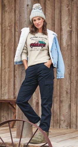 Natural Reflections Denim Sherpa-Lined Bomber Jacket for Ladies