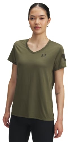 アンダー アーマー Under Armour Tech Short Sleeve V-Neck Solid レディース シャツ トップス Forest Under Armour Freedom Tech V-Neck Short-Sleeve T-Shirt for