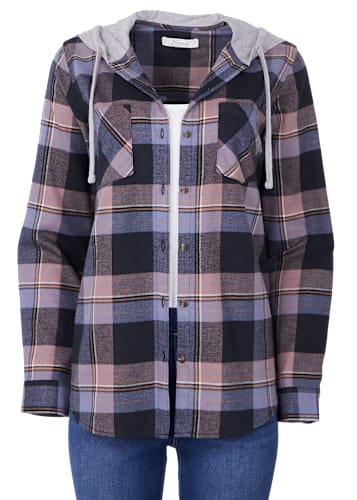 Natural Reflections Hooded Flannel Long-Sleeve Shirt