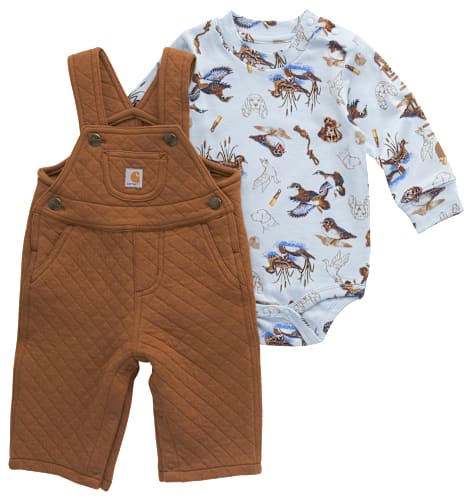 Carhartt Duck Print Long-Sleeve Bodysuit and Quilted Overalls Set for Babies