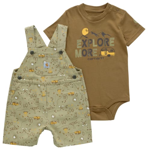 Carhartt Short-Sleeve Bodysuit and Canvas Printed Shortalls Set for Babies