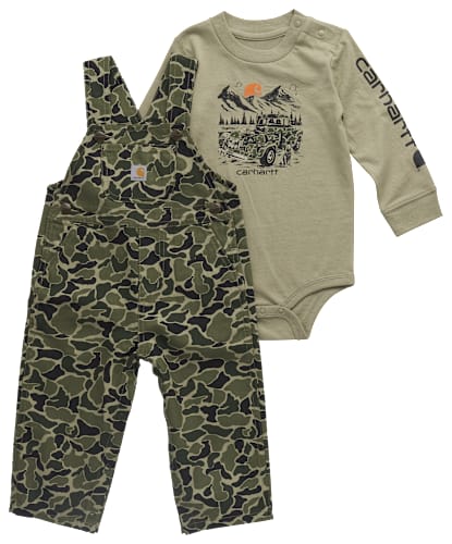 Carhartt Long-Sleeve Bodysuit and Camo Canvas Overalls Set for Babies