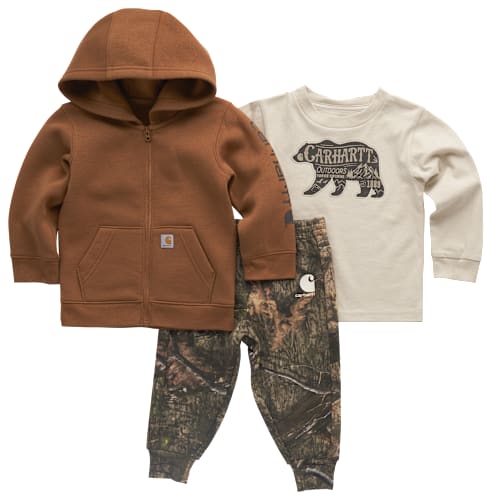 Carhartt Fleece Jacket, Long-Sleeve T-Shirt, and Camo Pants 3-Piece Set for Baby Boys