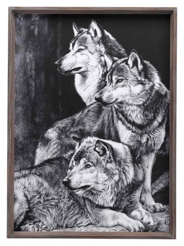 Open Road Brands Wolf Black And White Wood Frame Wall Art by Joe