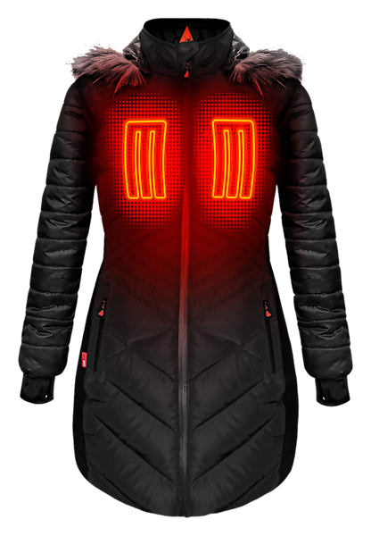 ActionHeat 5V Heated Long Puffer Jacket with Hood for Ladies