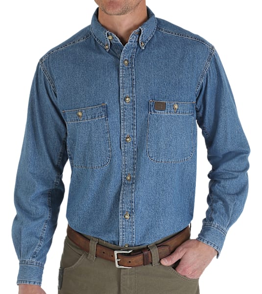 RIGGS WORKWEAR by Wranglar リッグス デニムシャツ Wrangler® RIGGS Workwear® Long Sleeve Button Down Solid