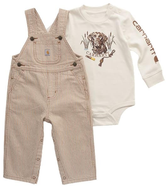 Carhartt Long-Sleeve Bodysuit and Stripe Overalls Set for Babies