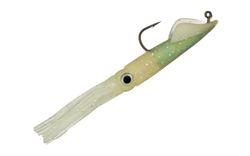Tsunami Holographic Squid Soft Baits - 4" - 7/8 oz. - Glow Fleck