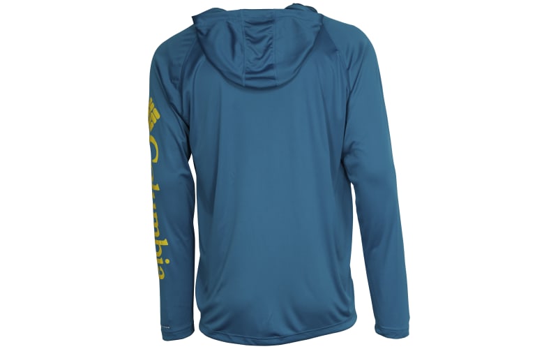 Columbia PFG Terminal Tackle Long-Sleeve Hoodie for Men-Deep Marine/Laser Lemon Logo