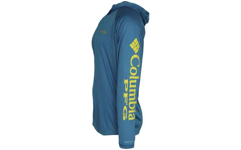 Columbia PFG Terminal Tackle Long-Sleeve Hoodie for Men-Deep Marine/Laser Lemon Logo