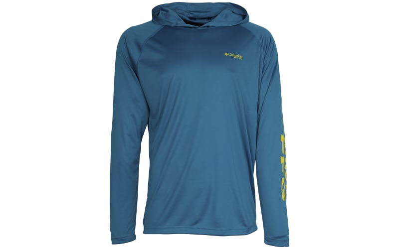 Columbia PFG Terminal Tackle Long-Sleeve Hoodie for Men-Deep Marine/Laser Lemon Logo