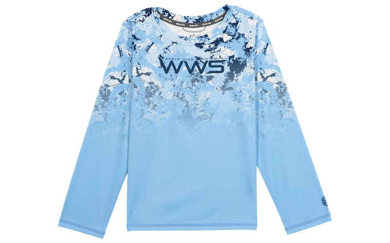 World Wide Sportsman Printed Surfcaster Long-Sleeve Crew for Toddlers-Blue Water Camo Fade