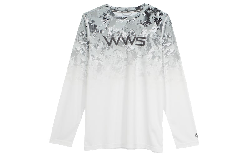 World Wide Sportsman Printed Surfcaster Long-Sleeve Crew for Kids-Gray Water Camo Fade