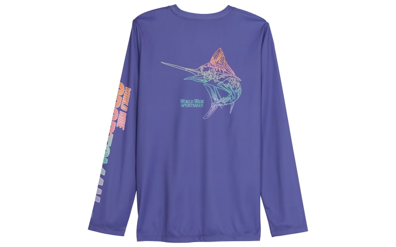 World Wide Sportsman Surfcaster 3D Cool Long-Sleeve Sun Shirt for Kids-Marlin Rainbow