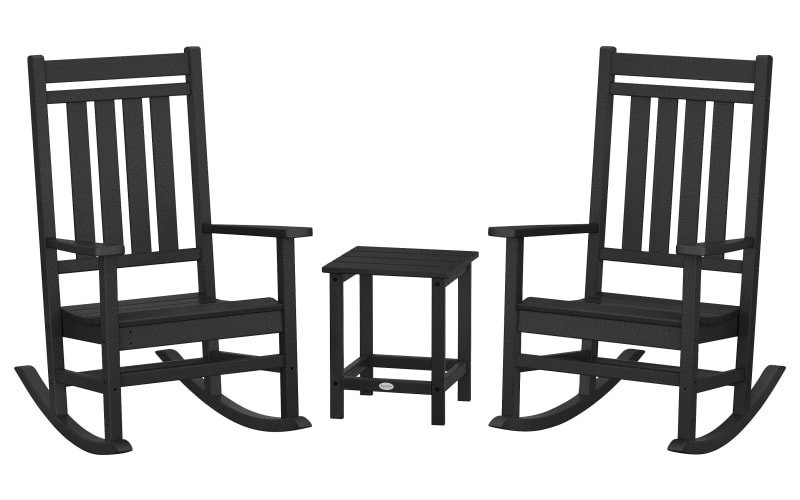POLYWOOD Estate 3-Piece Rocking Chair Set with Long Island Side Table-Black