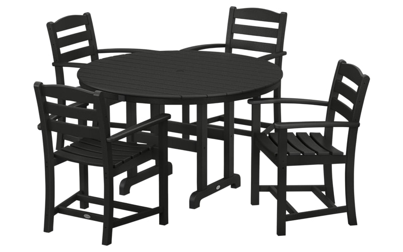 POLYWOOD La Casa Cafe 5-Piece Round Farmhouse Dining Set-Black