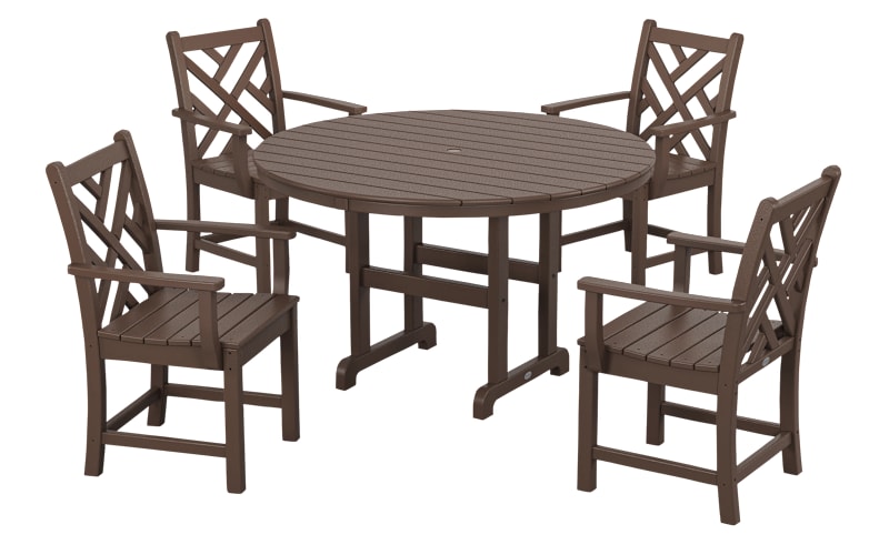 POLYWOOD Chippendale 5-Piece Round Farmhouse Dining Set-Mahogany