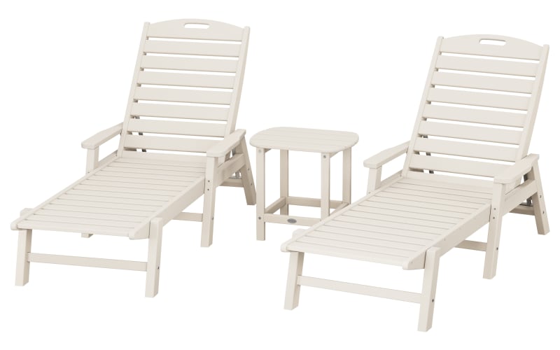 POLYWOOD Nautical 3-Piece Chaise Lounge with Arms Set with South Beach Side Table-Sand