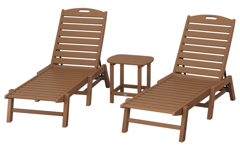 POLYWOOD Nautical 3-Piece Chaise Lounge Set with South Beach Side Table-Teak