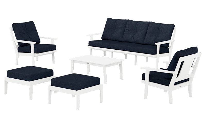 POLYWOOD Prairie 6-Piece Lounge Sofa Set-White/Marine Indigo