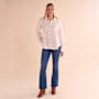 Natural Reflections Lace-Trim Double Cloth Button-Down Long-Sleeve Shirt-Egret